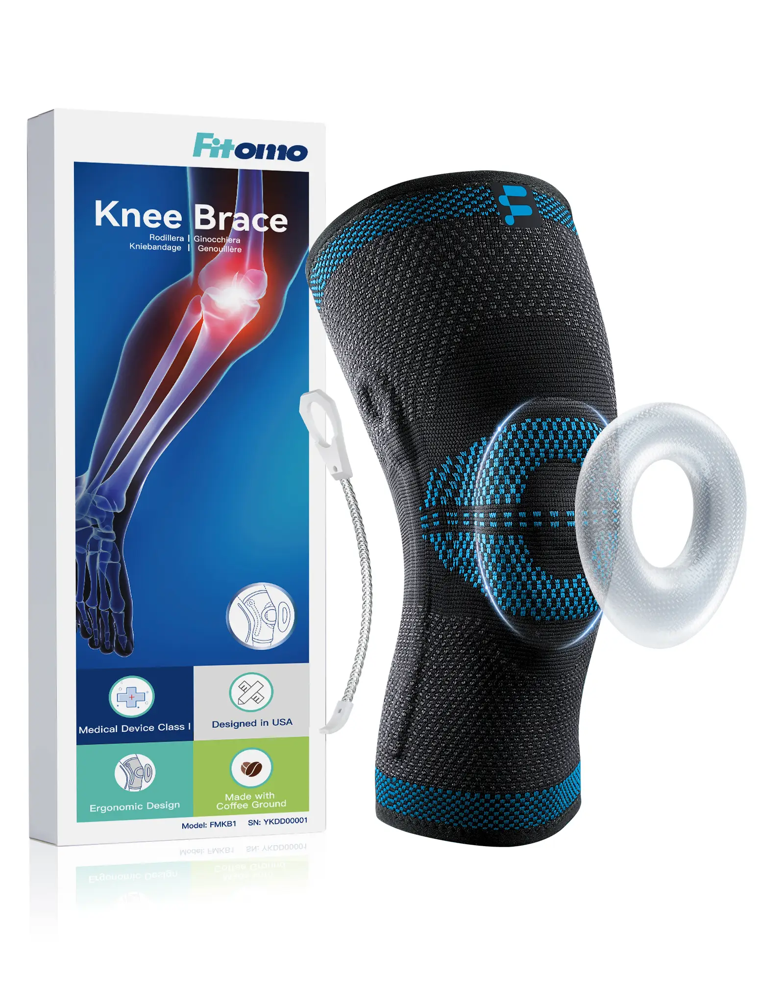 Fitomo Eco-Friendly Knee Sleeve with Coffee Grounds Infused Fabric ,Knee Support for Running, Weightlifting, Fitness Enthusiasts, A Gift for Father‘s