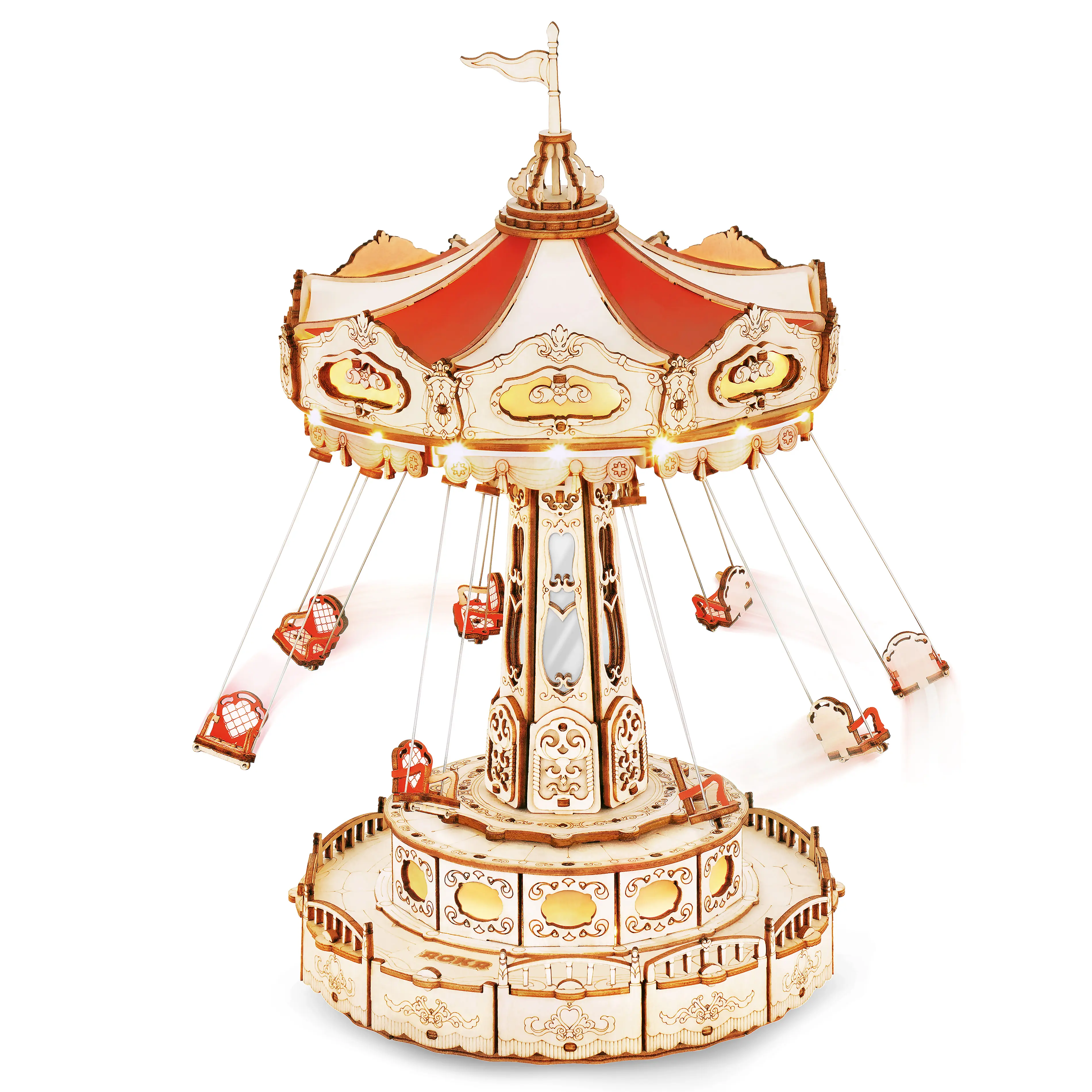 【self-assembly puzzle】ROKR Swing Ride DIY Music Box 3D Wooden Puzzle EA02, Rotating Swing Ride Mechanical Model Kit DIY Wood Craft Hobbies Kit for Adults Birthday for Boys/Girls