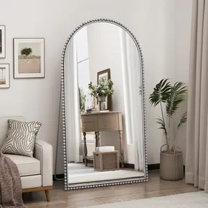 Iron Arch Retro Full Length Mirror With Supporting Feet, For Living Room, Bedroom (Silver)Hanging or Leaning Against Wall Floor Standing Mirror