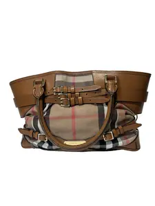 Pre-owned BURBERRY Vintage House Check Multi Buckle Leather Tote Bag