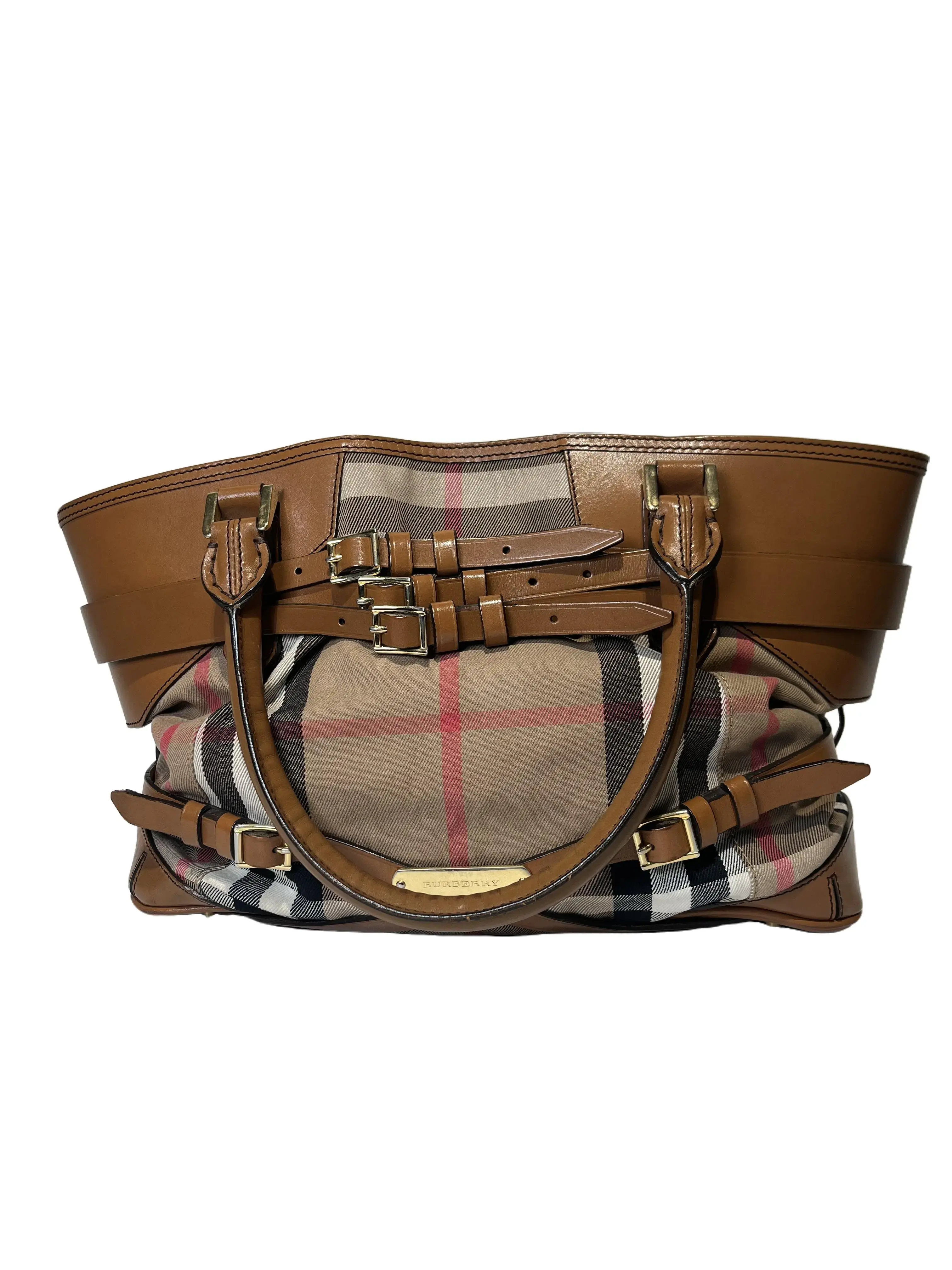 Pre-owned BURBERRY Vintage House Check Multi Buckle Leather Tote Bag