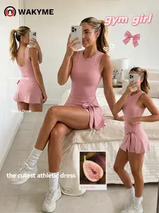 Women's Sport Tennis Dress Built-in Shorts Slim Fit Workout Yoga Gym Fitness Athletic Dress