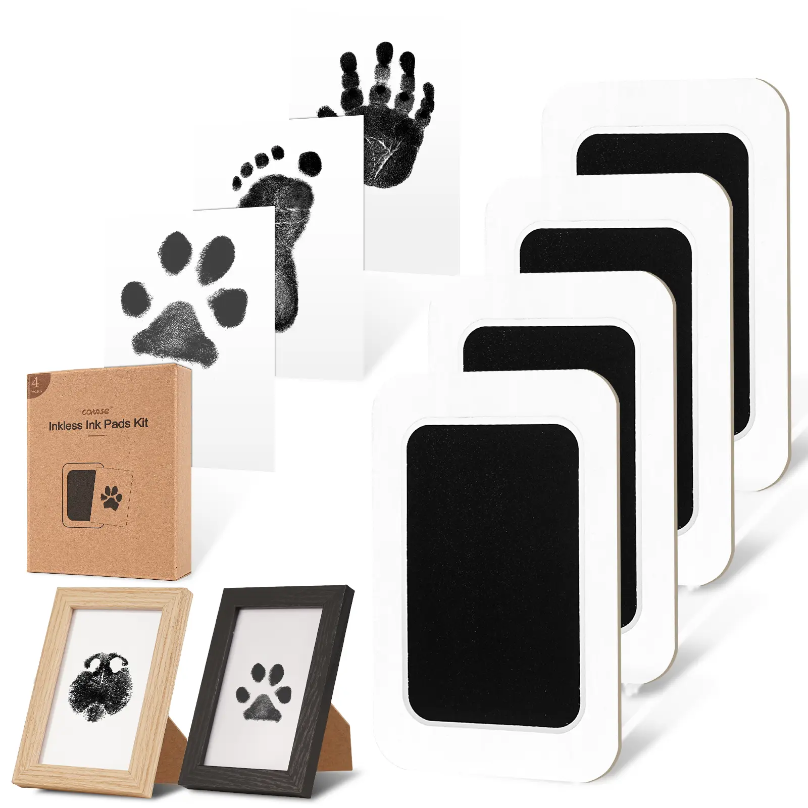Inkless Paw Print Kit for Dogs,Cats & Babies - Clean Touch Dog Nose & Baby Handprint Kit,Mess Free Dog Paw Print Kit,Ink Pad & Wooden Frame - Keepsake Gifts for Pet Lovers,New Moms