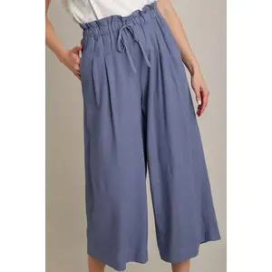 Umgee Full Size Linen Wide Fit Pants with Drawstring Plus Size