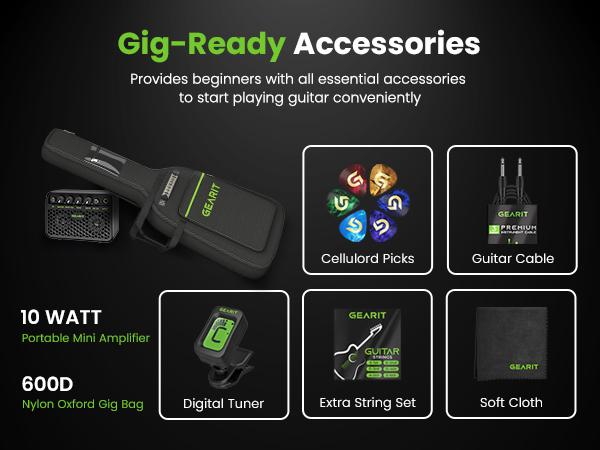 GearIt Valley Series 39" Electric Guitar Set with 10W Rechargeable Bluetooth Amp, H-H Pickups, Coil Split, All-Inclusive Starter Kit - Portable GearIt Valley Series 39" Electric Guitar Set with 10W Rechargeable Bluetooth Amp, H-H Pickups, Coil Split, All-Inclusive Starter Kit - Portable
