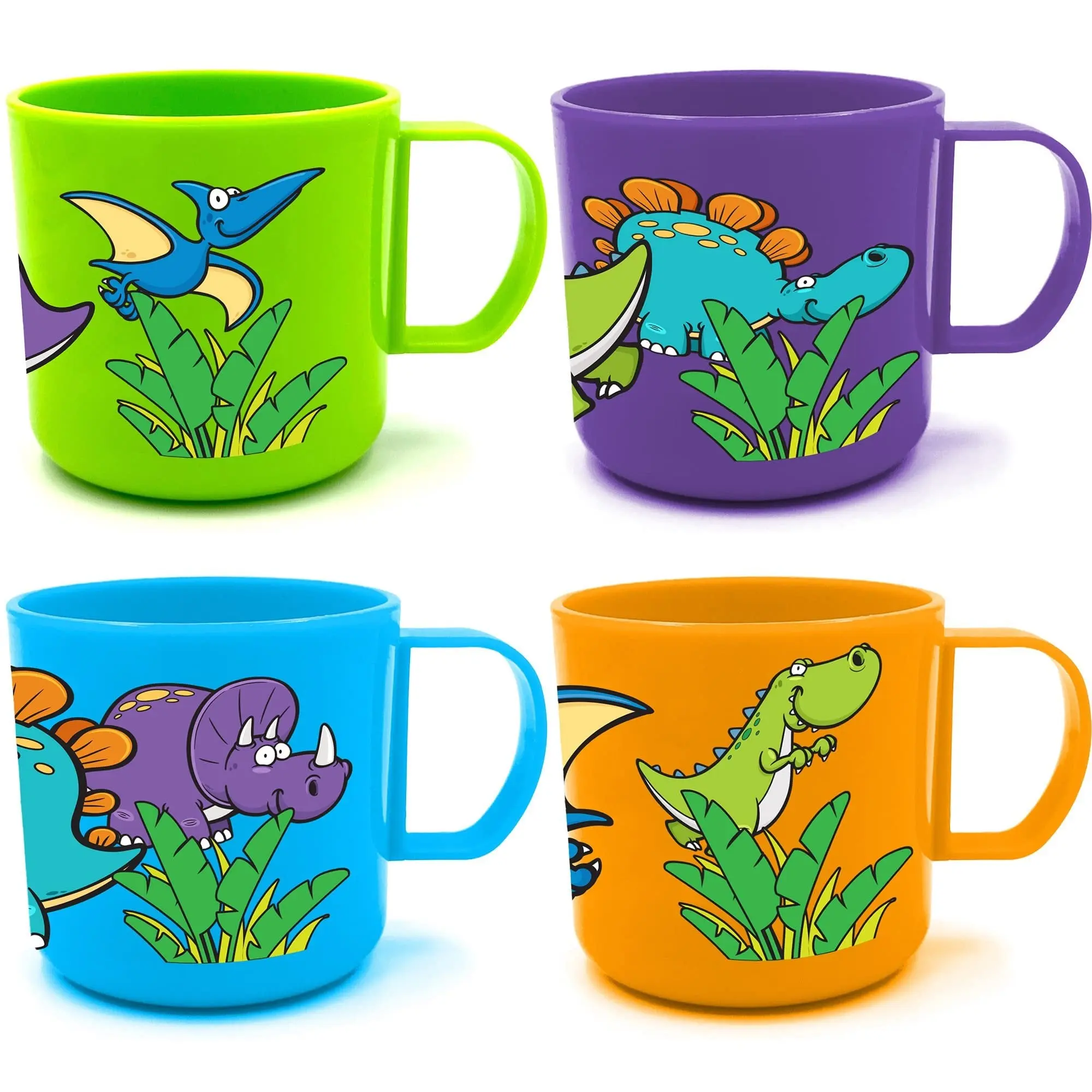 ArtCreativity Kid-Friendly Dino Mug Set - 4-Piece Durable Plastic Child-Sized Drinkware, Lightweight Pretend Play Toys, Birthday Gift Bag Favors for Everyday Kid Sips & Themed Fun