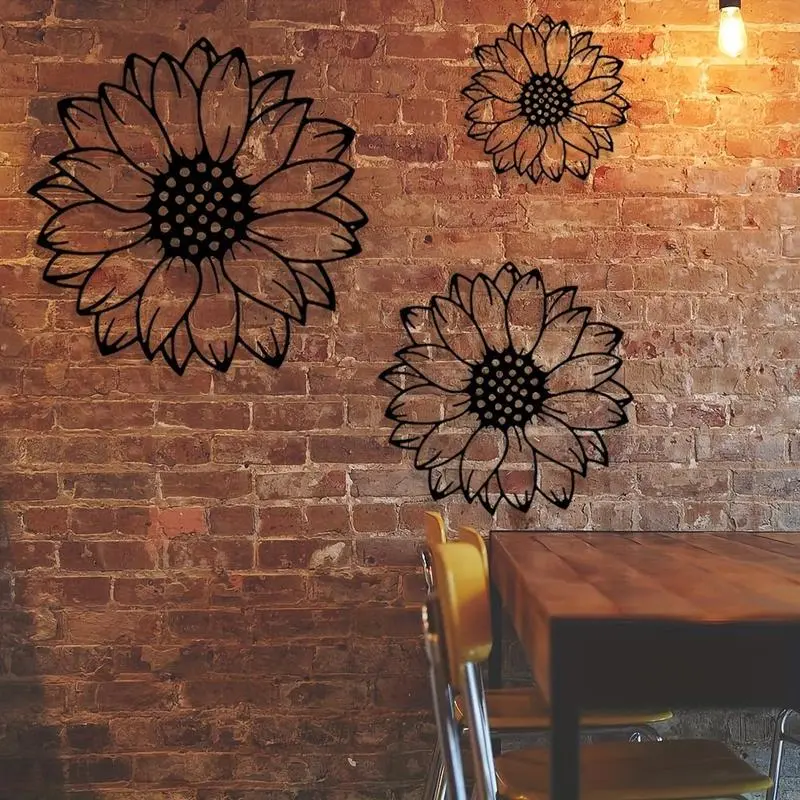 Sunflower Pattern Wall Decor, 3 Counts/set Metal Wall Art, Wall Picture Decor, Wall Decor for Home Living Room Bedroom Garden Patio, Home Decor, Hanging, Home Decor Accessory, Home Decor Products, Decoration Items