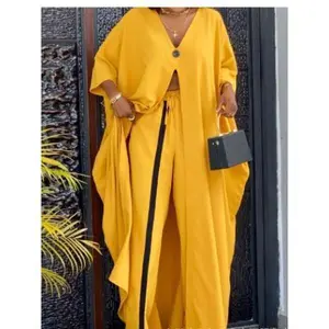 2025 Women’s Fashion V-Neck Loose Long-Sleeve Cover-Up Drawstring Straight-Leg Pants Set