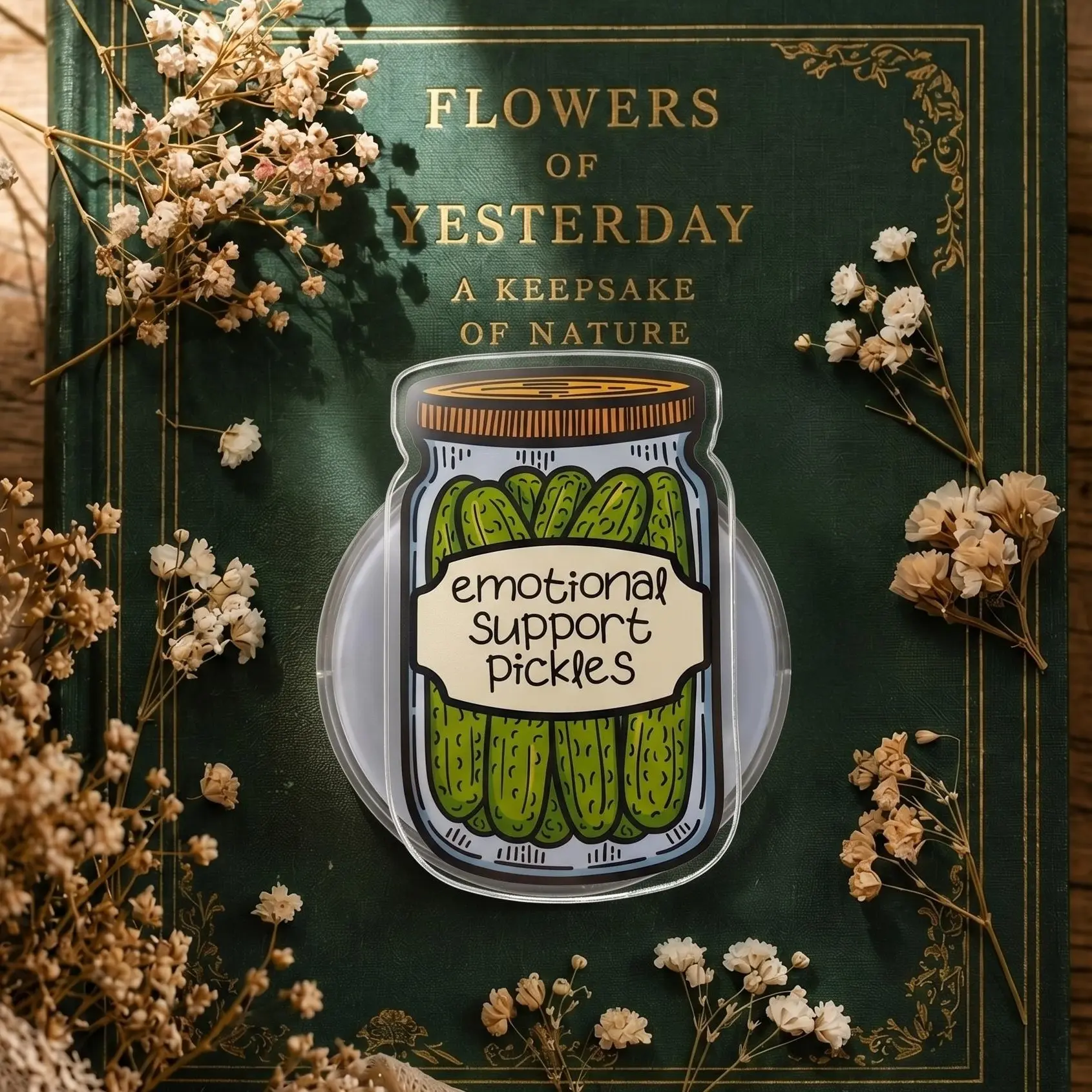 Magnetic Emotional Support Pickles Phone Grip Tok • Cute Acrylic Jar of Pickles Phone Holder Stand • Aesthetic Detachable Griptok Gift for Friends