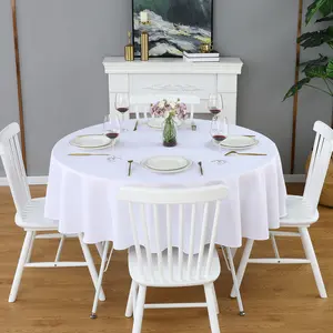 White Round Tablecloth Waterproof Heavy Duty Wrinkle Free Polyester Fabric Table Cloth, Spillproof Washable Table Cover for Party, Camping, Picnic, Banquet Indoor and Outdoor
