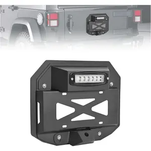 Spare Tire Delete License Plate Bracket Compatible with 2007-2018 Jeep Wrangler JK & Unlimited Rear License Plate Holder Relocation Kit w/Third Brake Light & 2x Plate Illuminate Light