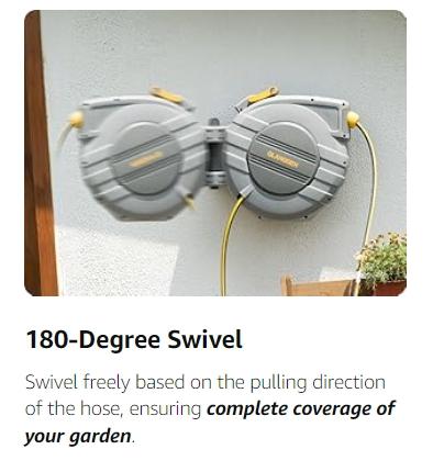 GLAHODEN Upgraded Retractable Garden Hose Reel, 1/2 Inch x 130 ft Wall Mounted Hose Reel, Heavy Duty Garden Hose Reel with 9 Patterns Nozzle, Any Length Lock, Upgraded Slow Return System and 180° Swivel Bracket Automatic Watering Devices