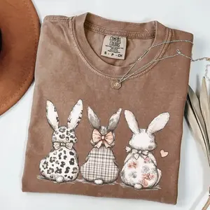 Comfort Colors Coquette Bow Easter Bunny T-Shirt, Cute Rabbit Graphic Tee for Women, Girly Spring Easter Gift Short Sleeve Top