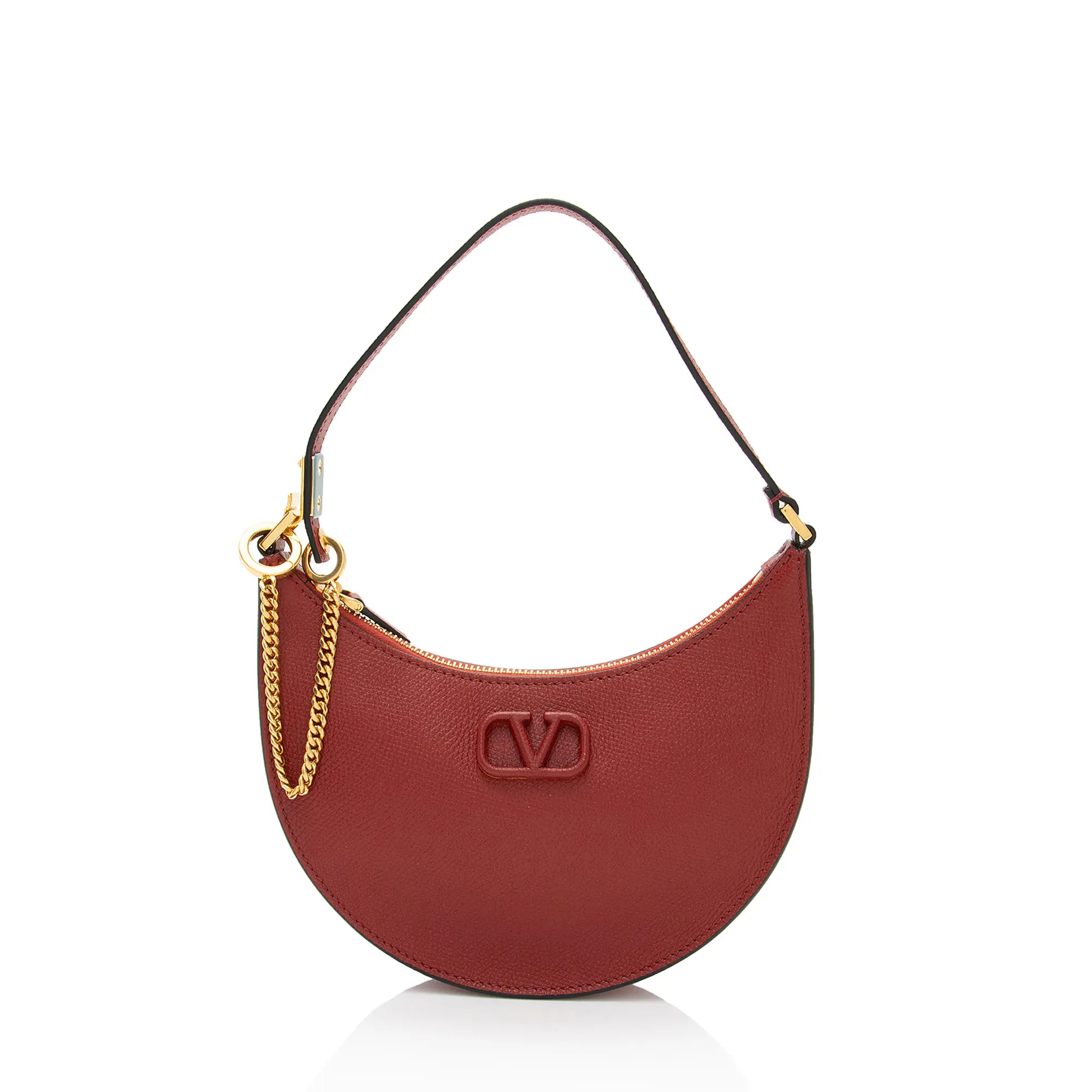 Pre-owned Valentino Calfskin Shoulder Bags Grainy VLogo Moon Mini Chain Hobo