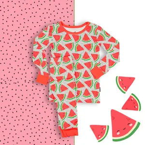 LONG SLEEVE 2 PIECE SETS- Kawaii Watermelon, Kids Soft Bamboo Pajama Set
