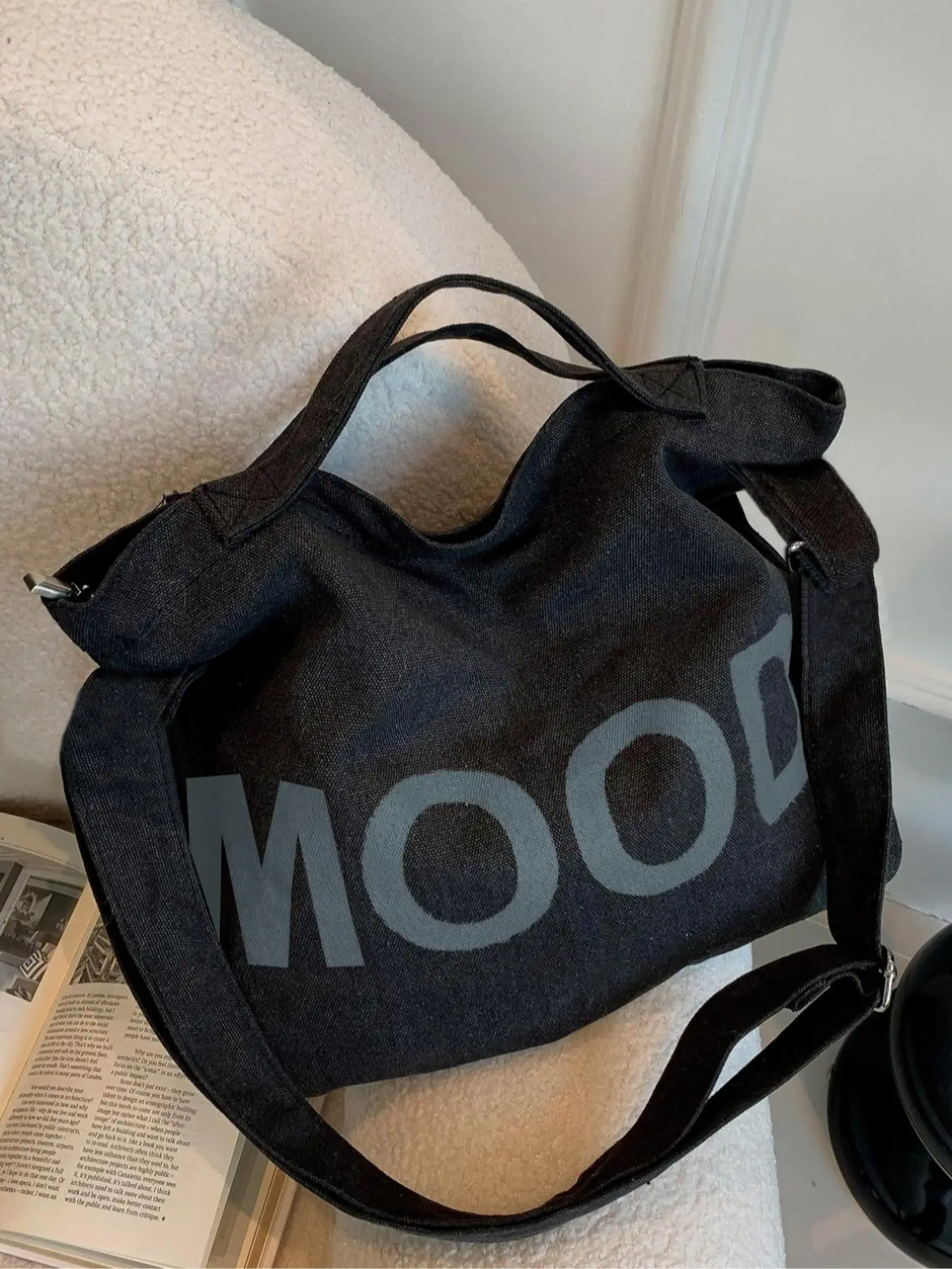 Women's Stylish Al-match Letter Print Crossbody Bag, Large Capacity Canvas Shoulder Bag with Adjustable Strap Design for Daily Use, Casual Trendy Vers