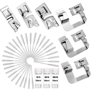 6 count Hemming Foot Kit - 3 count Narrow Rolled Hem Sewing Machine Presser Foot, 3 count Wide Hem Presser Foot and 30 count Sewing Machine , for Household Multi-Function Sewing Machines