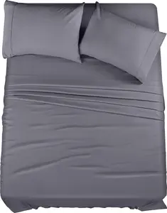 Bedding Queen Sheet Set – 4 Piece Bed Sheets for Queen Size Bed, Soft and Breathable Microfiber, Includes 1 Fitted Sheet, 1 Flat Sheet and 2 Pillowcases (Grey) Utopia Bedding