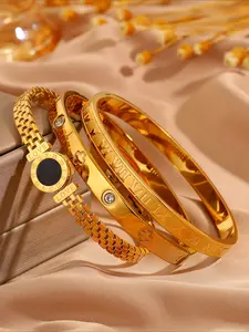 3pcs Light Luxury Elegant Stainless Steel Retro Style Bracelet Set, High Quality Bracelet, Trendy Stack Bangle, Suitable for Daily Commuting Scenarios, Perfect Gift for Her, Stainless Steel Bracelets