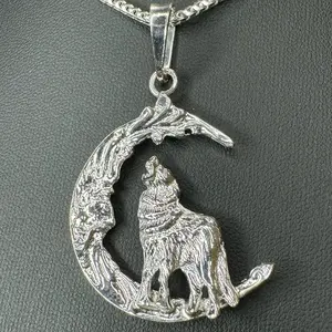 Moon and Wolf Pendant