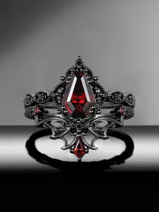 2-Piece Gothic Dark Box Punk Coffin Bat Stackable Rings for Women, Vintage Design Party Jewelry Set, Unique Fashion Accessories