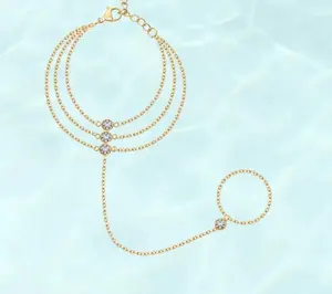 Gold Slave Bracelet Hand Chain with Ring, Minimalist Hand Jewelry for Women, Dainty Adjustable Finger Bracelet, Fashion Statement Jewelry