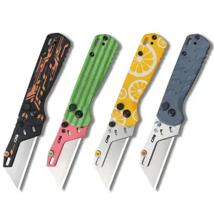 CJRB Boxer Folding Utility Knife, Quick Change Blade, Button Lock EDC Pocket Knife with G10 Handle, Mutitool Pocket Knife Includes 10PCS Total Blades for Everyday carry, Outdoor Camping and Daily Use