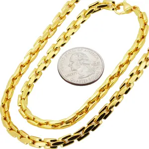 316L Stainless Steel 22k Yellow Gold Plated 5mm Interlocked Bone Link Chain Necklace Bracelet 8.5”-20”