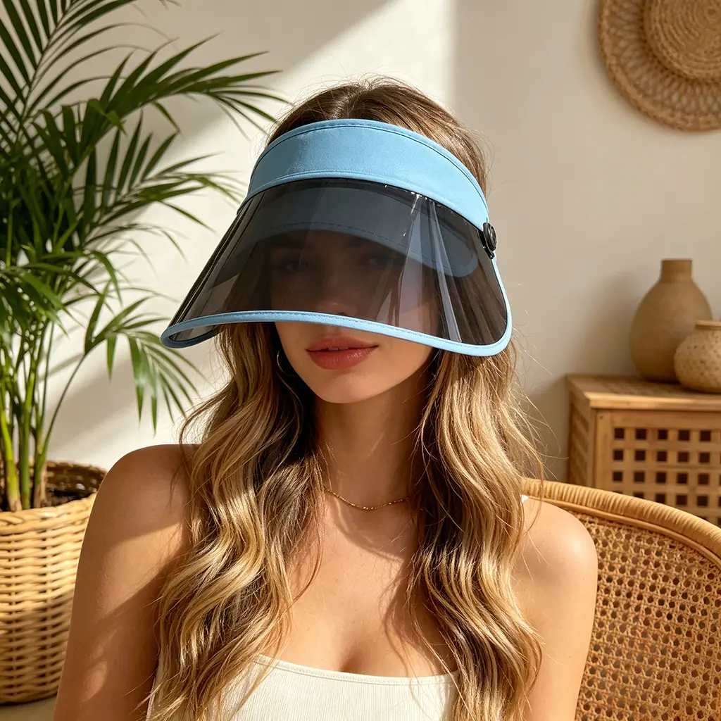 Women's Full Face UV-Blocking Sun Visor Hat, Large Brim Breathable Adjustable Cap for Golf, Tennis