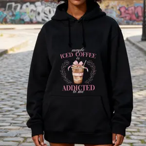 Plus Size Iced Coffee Print Hoodie Sweatshirt Casual Short Sleeve for Spring Summer Women's Plus Size Fashion