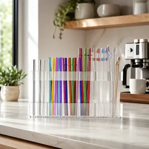 2025 Viral Straw Solution! Adjustable 2 - Part Holder with Ultra Sticky Strips – Reusable for Kitchen Cupboards (Transparent)