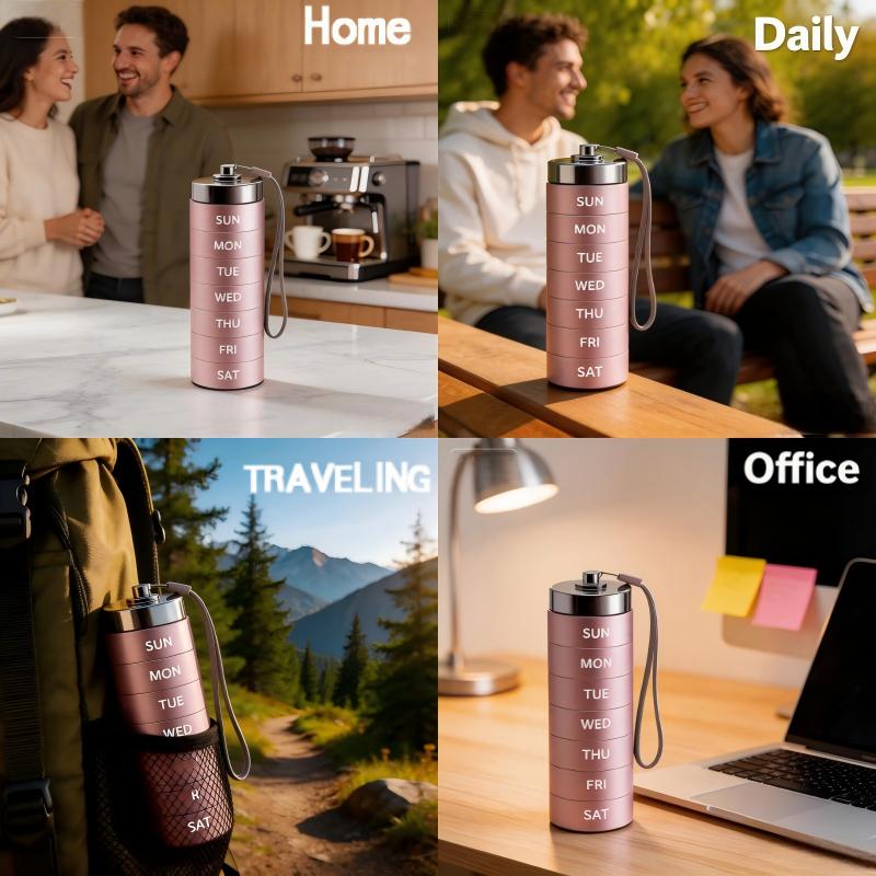 Portable Metal Travel Pill Organizer ,Enhanced Anti-Tip Base Design Moisture Proof Waterproof 7-Day/4-Times Vitamin Organizer Stackable,Aluminum Alloy Large DailyMedicine Organizer for Vitamin, Fish Oil, Supplement, Travel Hiking Use