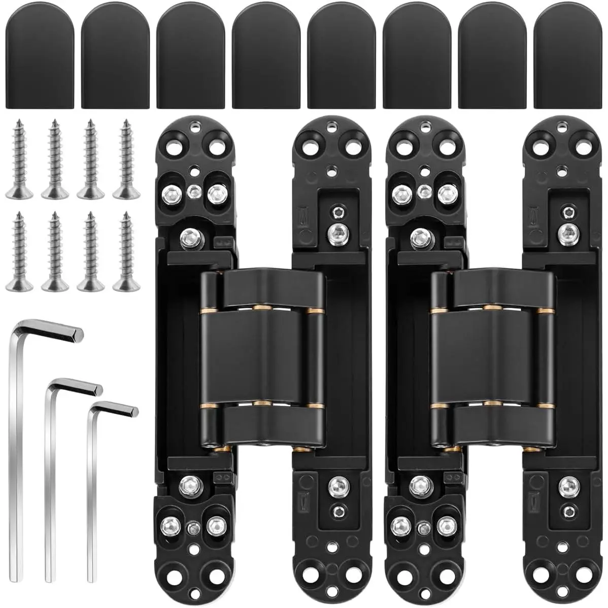 7 Inch Black Invisible Hinges - 2 count, Modern Style, Zinc Alloy,  Coated Finish, 180  Swing, 170 lbs Load-Bearing