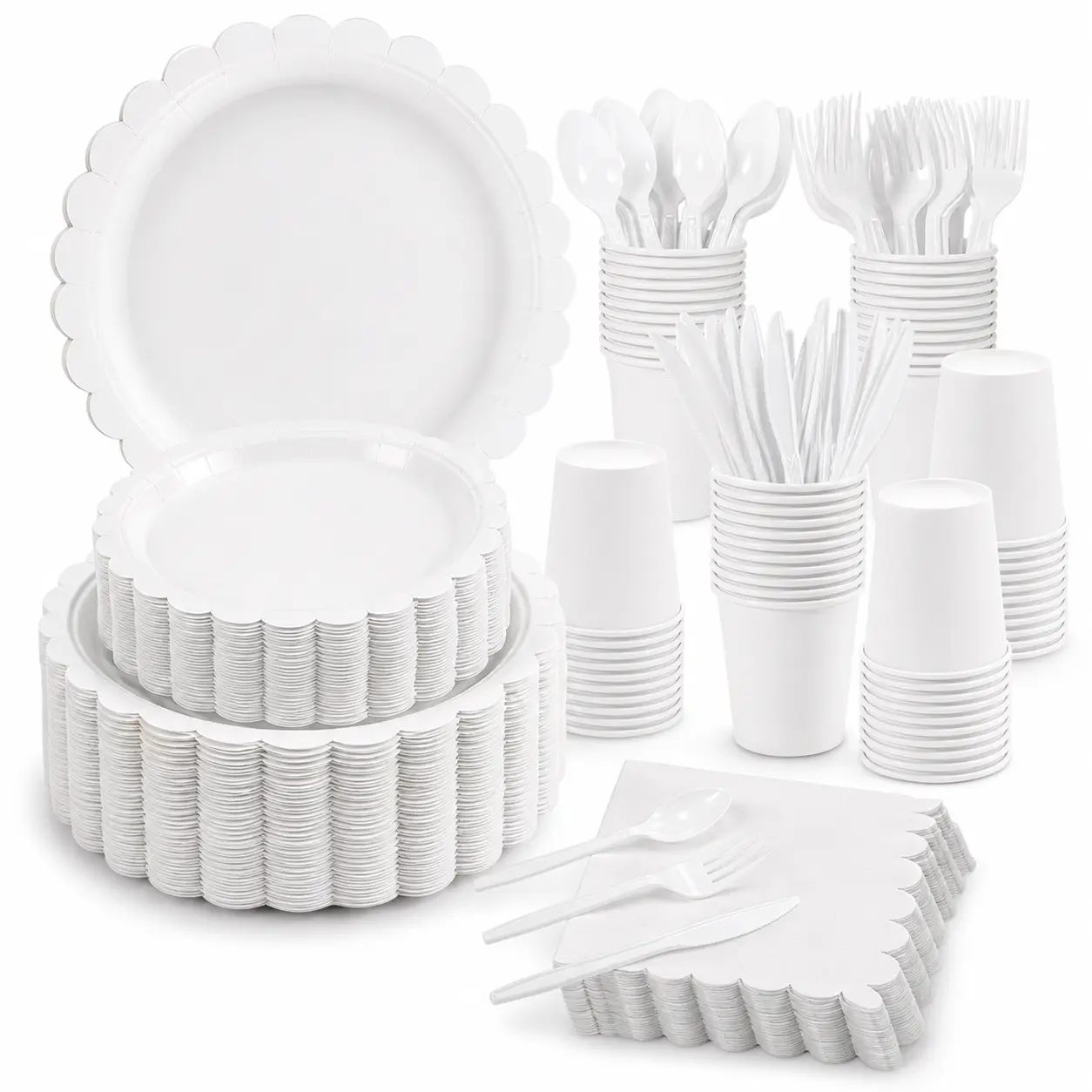 175-Piece Disposable Party Tableware Set for 25 Guests, Scalloped Paper Plates, Cups, Napkins and Cutlery