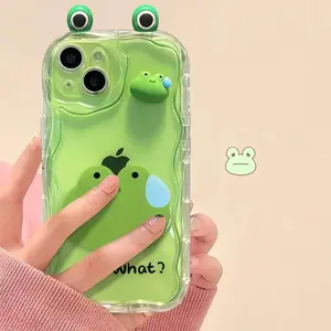 Lovely 3D Bear Rabbit Wave Phone Case for iPhone 15 14 11 Pro Max 13 12 Soft Silicone Cover