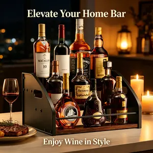 Rustic 3-Tier Wine Rack for Countertop – Industrial Metal & Wood Liquor Bottle Organizer