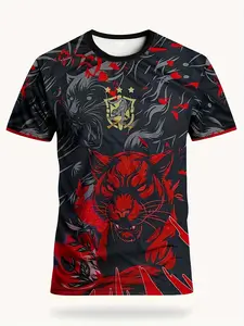 Men's Brazilian Tiger Pattern Soccer Jersey, Quick-Dry Breathable Polyester Fabric, Round Neck Sports Shirt for Training & Casual Wear, Athletic Training Apparel