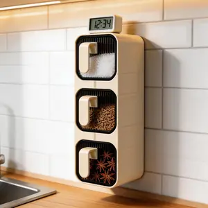 3-Compartment Kitchen Seasoning Box, Spice Organizer with Flip Lids, Cream