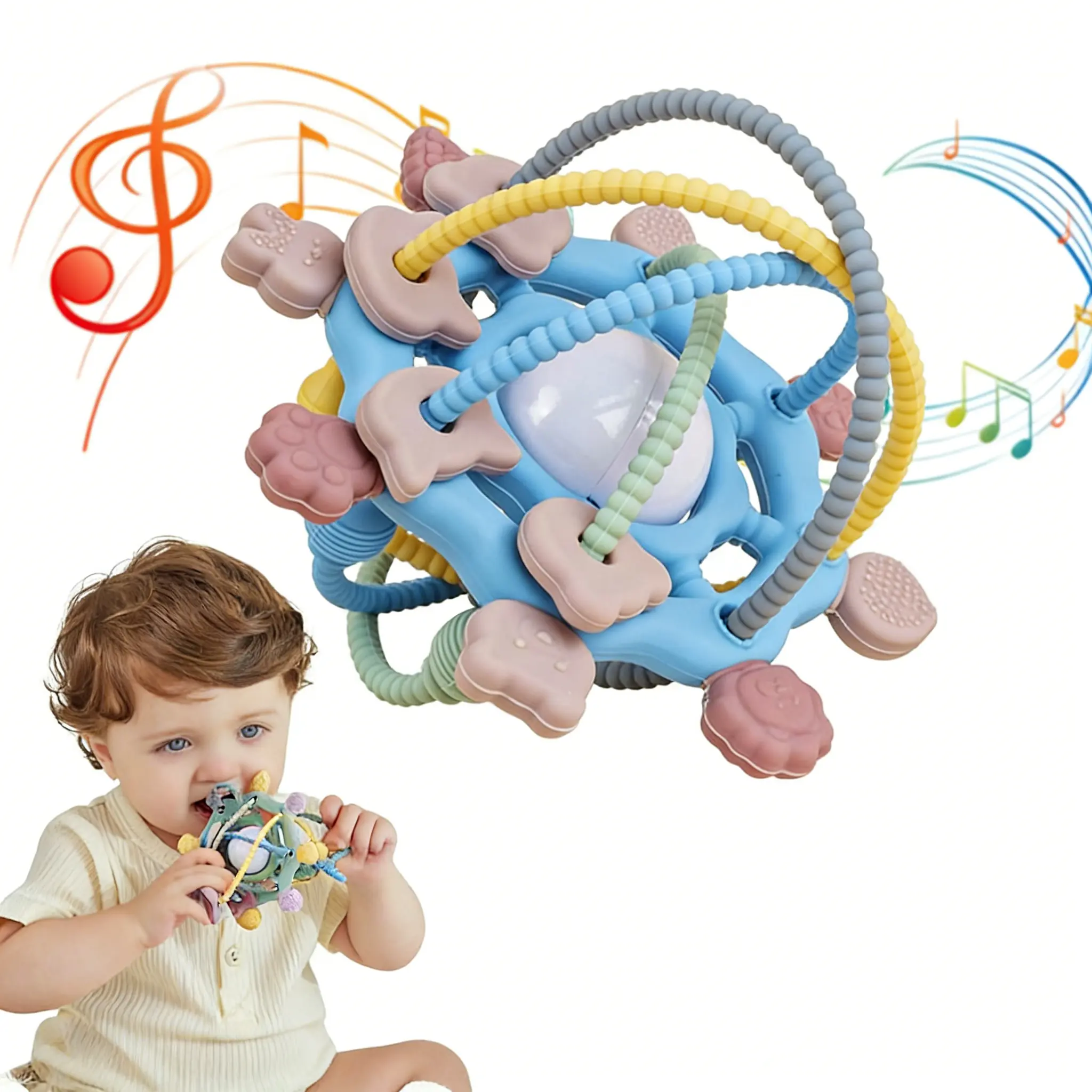 VODVOB Manhattan Baby Rattle and Teether Toy – Soft Silicone Molar Grasp Ball for Infants – Soothes Gums and Encourages Sensory Play – Perfect for 0-3 Years and Baby