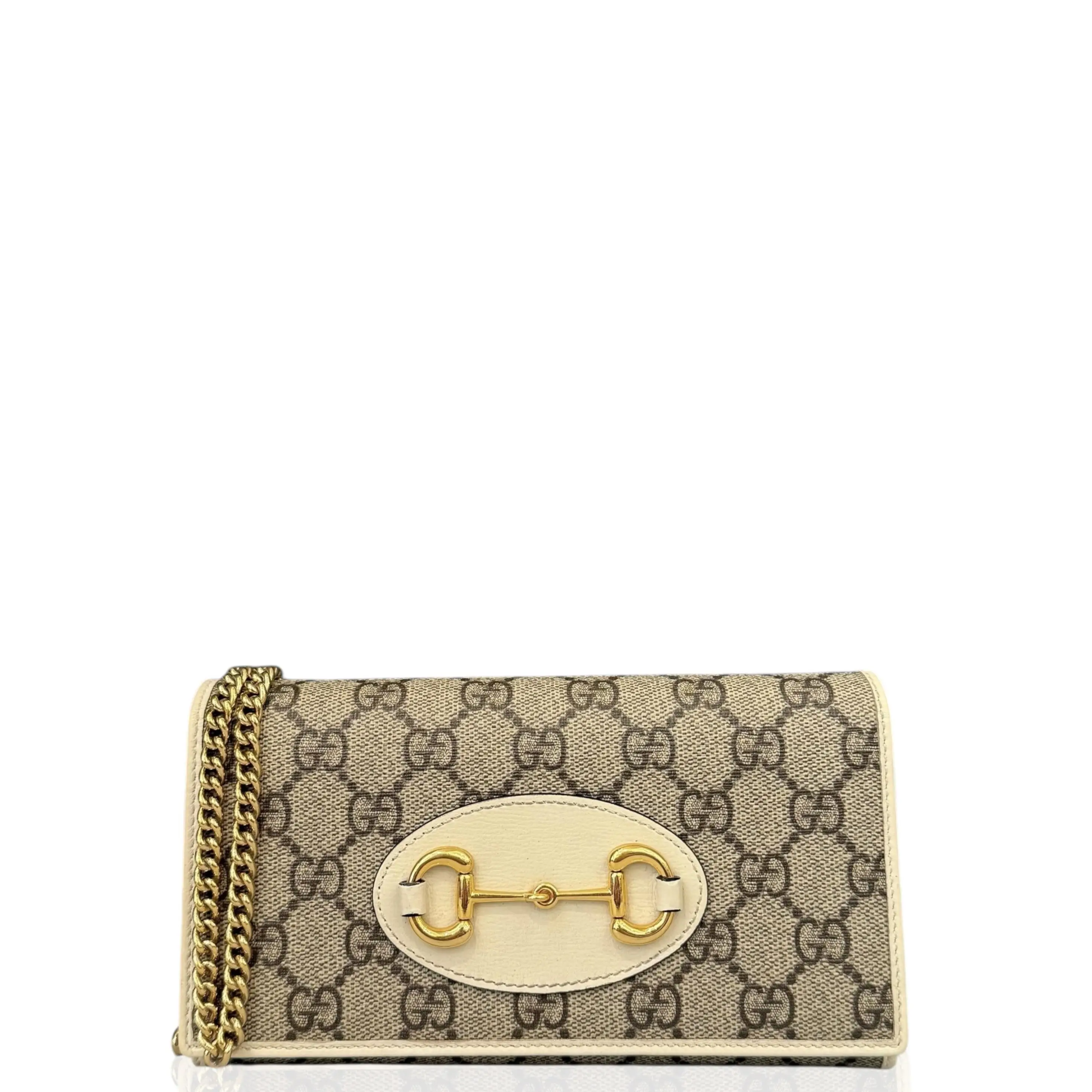 Pre-owned GUCCI Leather travel bags Horsebit Wallet On Chain WOC GG Supreme Monogram Brown (qy012826f8)