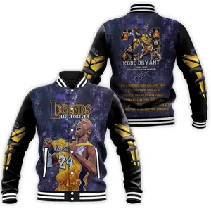 Legends Live Forever Jacket, Number 24 Basketball Player Graphic Varsity Coat, Purple Sports Outerwear, Fan Gift Idea | 211125.C13084.ID00