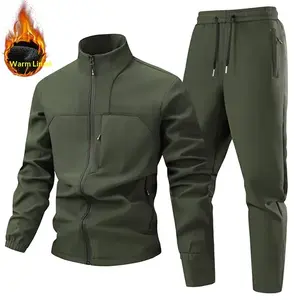 Men's Army Green Warm 2 Piece Set - Jacket & Trousers Windproof Outdoor Winter Casual Clothing