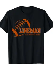 Lineman's Pride Football Graphic T-Shirt - Heavyweight 220g Cotton Tee with All Cuts No Glory Slogan - Black Shirt & Orange Football Design - Crew Neck Regular Fit Shirt for Offensive/Defensive Linemen, American Football Fans - Machine Washable Casual Spo
