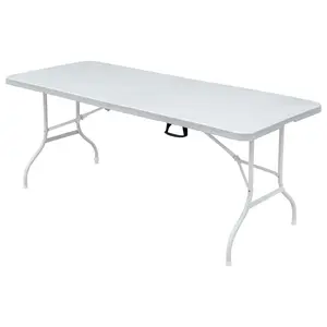 GAOMON Folding Table 6FT,Portable Heavy Duty Plastic Table With Handle,Adjustable Height, Waterproof Easy to Clean, 300LBS Capacity, Anti-Slip Feet, Easy to Fold and Store, for Indoor and Outdoor Use(White)