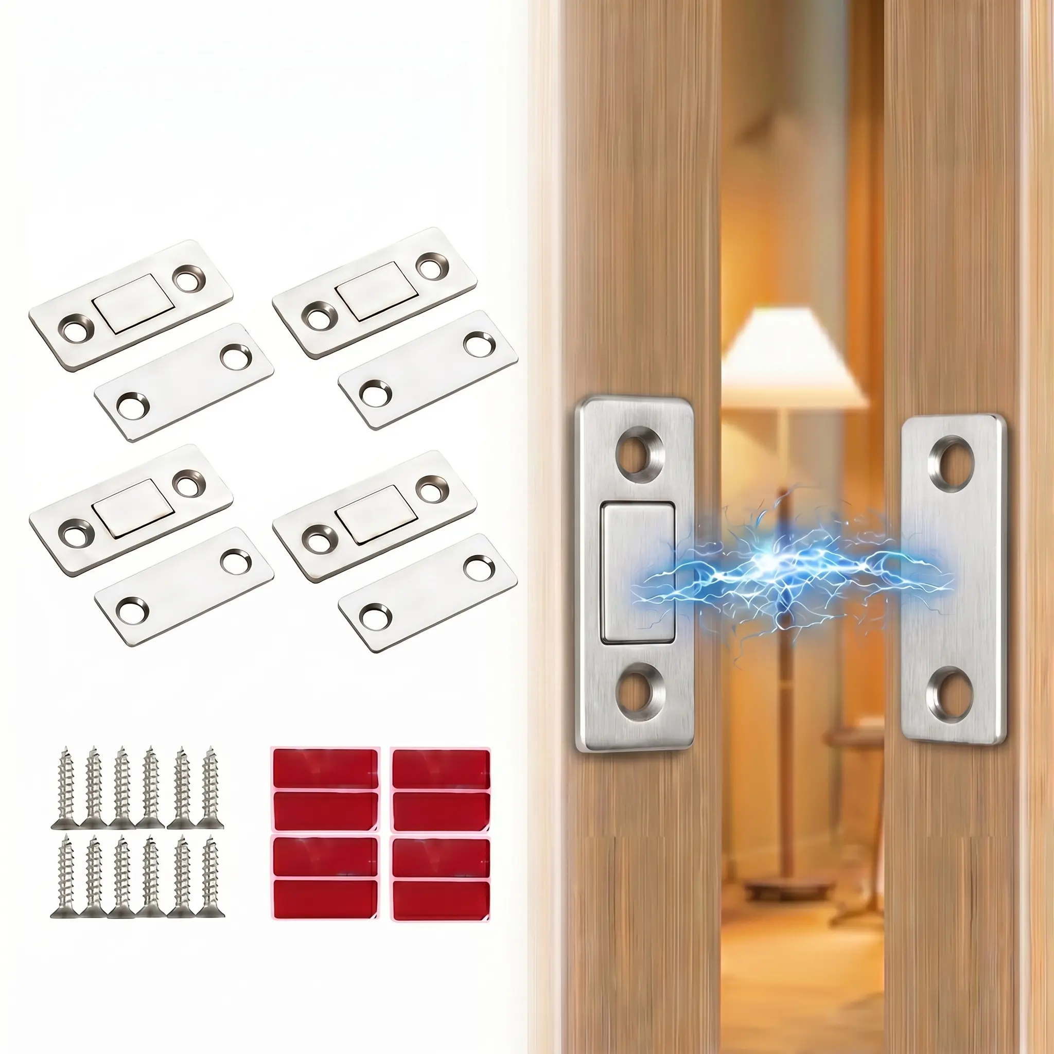 Self Stick Punchless Cabinet Magnetic Catch, Easy 3-Step Mount Without Tools & Drilling, Strong Magnetic Latch for Wood Glass Metal Cupboard Drawer Window Furniture Doors-YY