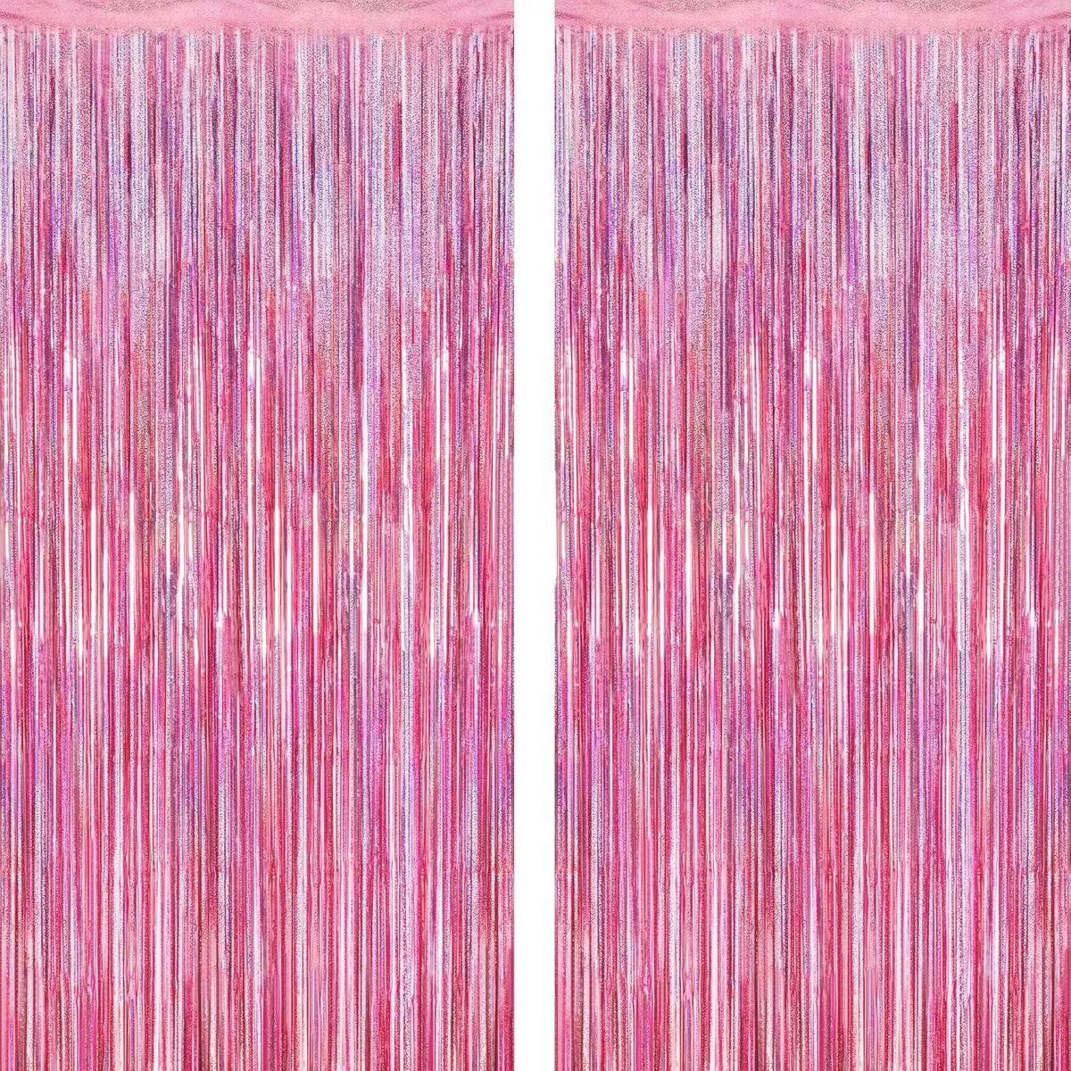 2 Pack Glitter Pink Backdrop, 3.28 FT x 7.05 FT Birthday Party Decorations, Laser Pink Fringe Curtains Foil Streamer Tinsel, Pink Curtains Photo Backdrop Happy Birthday Valentines Day Backdrop