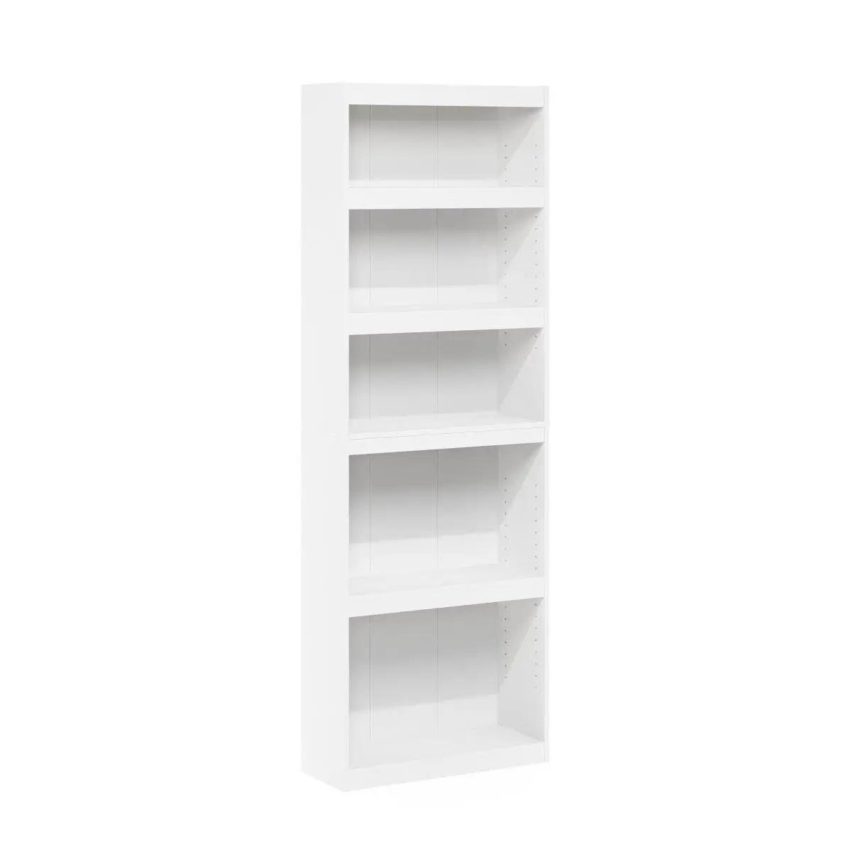 Furinno JAYA Enhanced 5-Tier Shelf Bookcase - White, 51.4 lbs, CARB-Grade Composite Wood, No Foul Smell, Stable, Sturdy, Durable, 71.1x24.5x9.5in, Assembly Required, Office/Home Library Furniture Storage Solution, 71.1 X 24.5 X 9.5 In