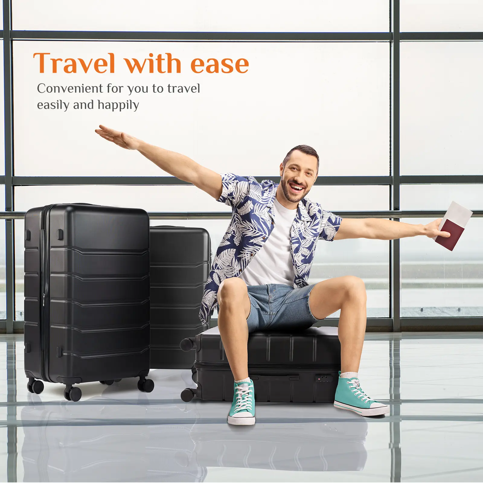 Black Expandable Carry-On Luggage, Lightweight ABS Hardside Suitcase with TSA Lock & 360° Spinner Wheels, Durable Travel Luggage in 20"/24"/28" | Single or 3-Piece Set