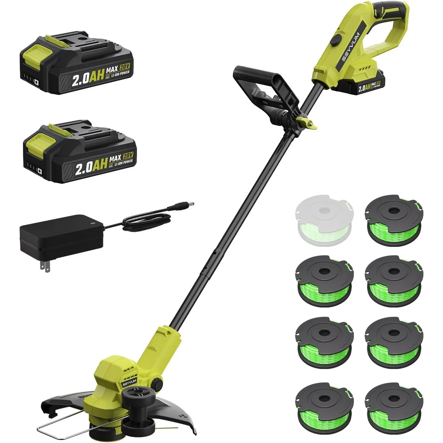 String Trimmer, 20V 12-inch Cordless Weed Wacker with Auto Line Feed, 2 X 2.0Ah   Lawn Edger with 8 count Grass  Spool Line,  Charger Included