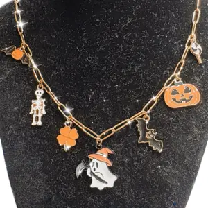 Spooky Ghostly Halloween Charmed Necklace for Women custom charmjewelry paperclip gold necklace design jewelry fashion lobster clasp necklace woman cute trendy shine